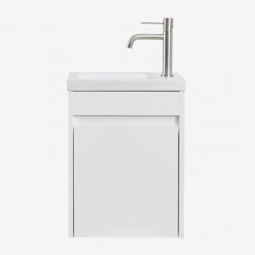 Ensemble De Meuble De Salle De Bain En Bois Avec Lavabo Intégré Narek Blanc & Sans Miroir & Gris Brossé ↑20 - Sklum