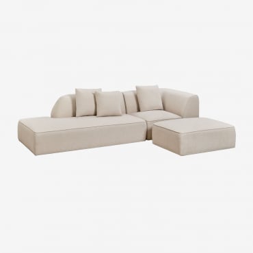 Canapé D'angle Modulable Cardea 2 Pièces Avec Méridienne Gauche Et Pouf Rembourré Chenille Beige Crème - Sklum