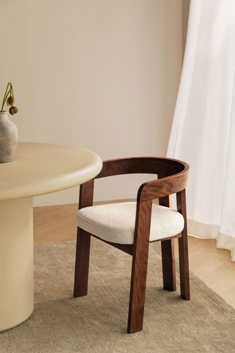 Chaise de salle à manger avec accoudoirs en bois et rembourrée Yvone - Boucle Blanc