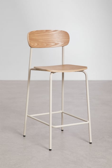 Lot de 2 tabourets hauts empilables 65 cm en fer et bois Wilpier - Tapioca Beige