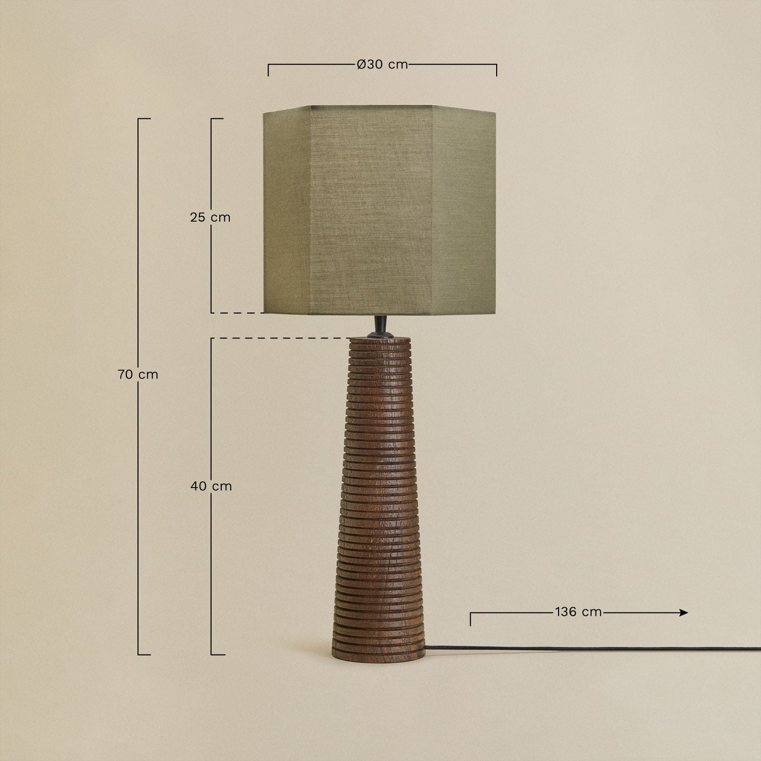 Lampe de table en bois de manguier Malva, mesures