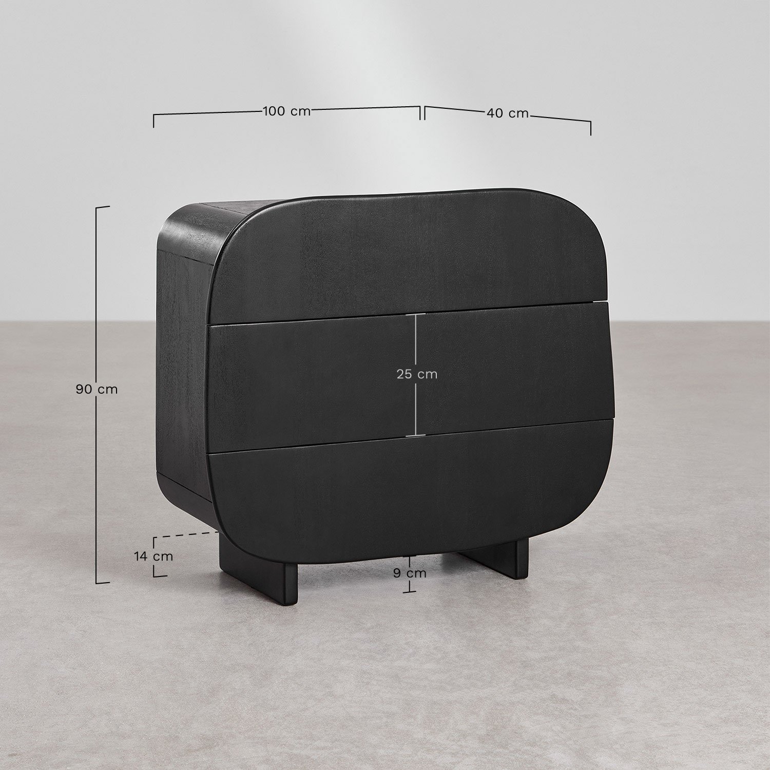 Commode 3 tiroirs en manguier Agathe, mesures