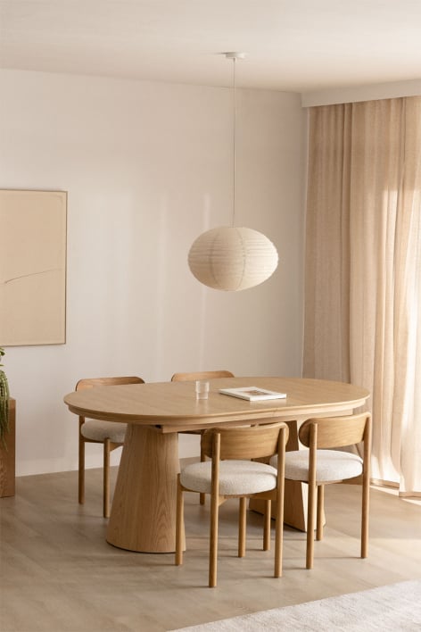 Table à manger ovale extensible 180-240x105 cm en MDF et placage chêne Montana - Bois Naturel