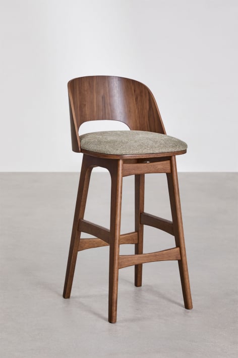 Tabouret haut Juna en bois et tissu d'ameublement - Tissu marron moka