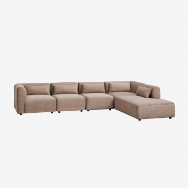 Canapé Modulaire 5 Pièces Fogler Avec Méridienne Droite Velours Côtelé Camel Brun - Sklum