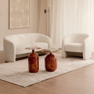 Ensemble De Salon Avec Canapé 2 Places Et Fauteuil En Peau De Mouton Gombren Chenille Blanc - Sklum
