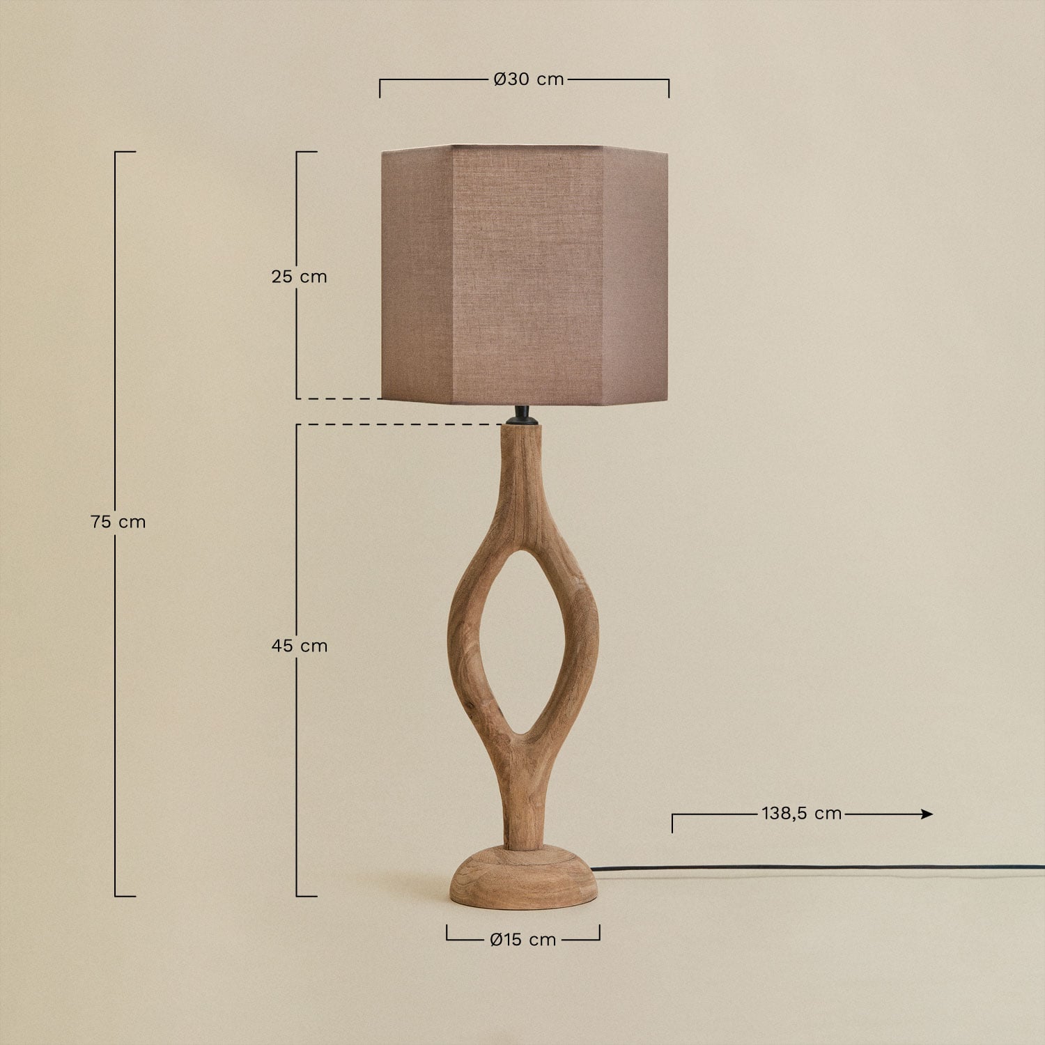 Lampe de table en bois de manguier Gracia, mesures