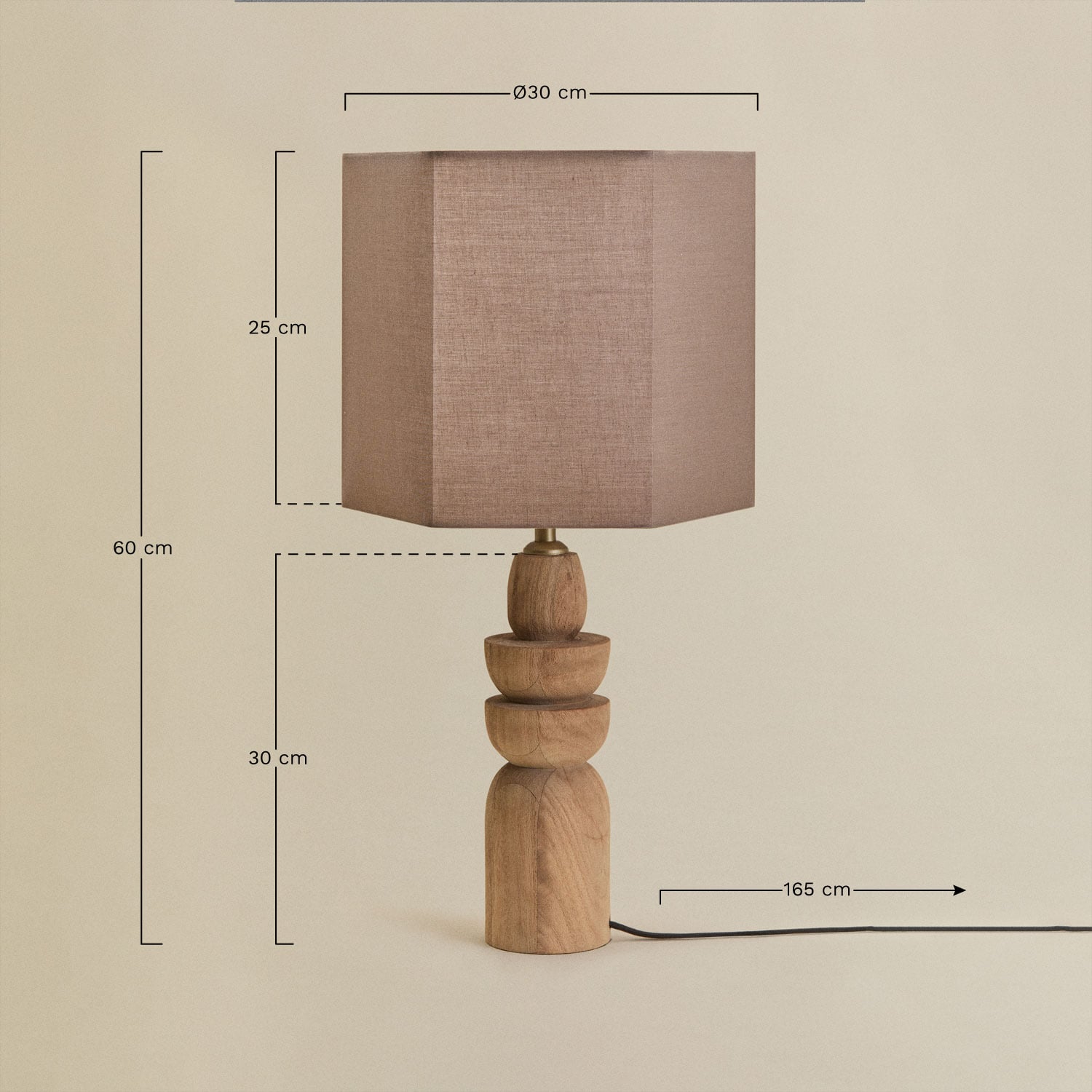 Lampe de table en bois de manguier Koski, mesures