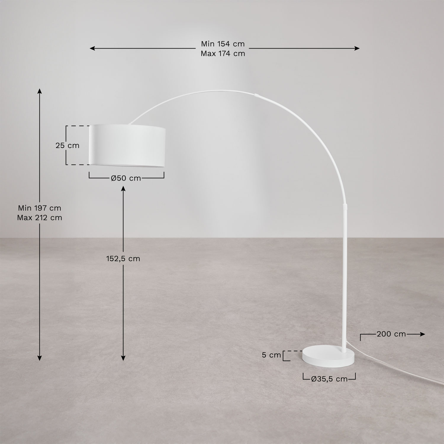 Lampadaire d'extérieur en lin et fer Vonera, mesures