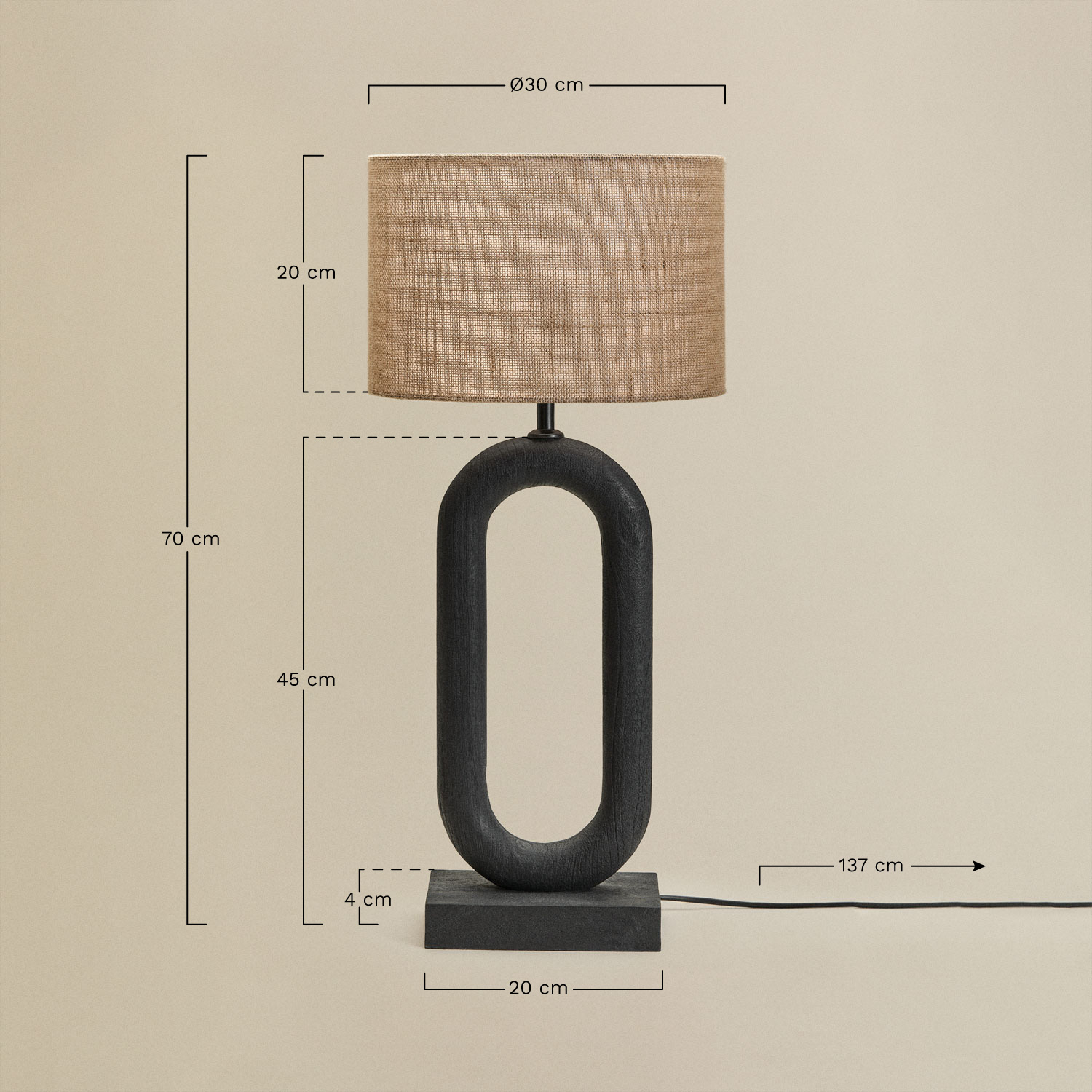 Lampe de table en bois de manguier de Tibériade, mesures