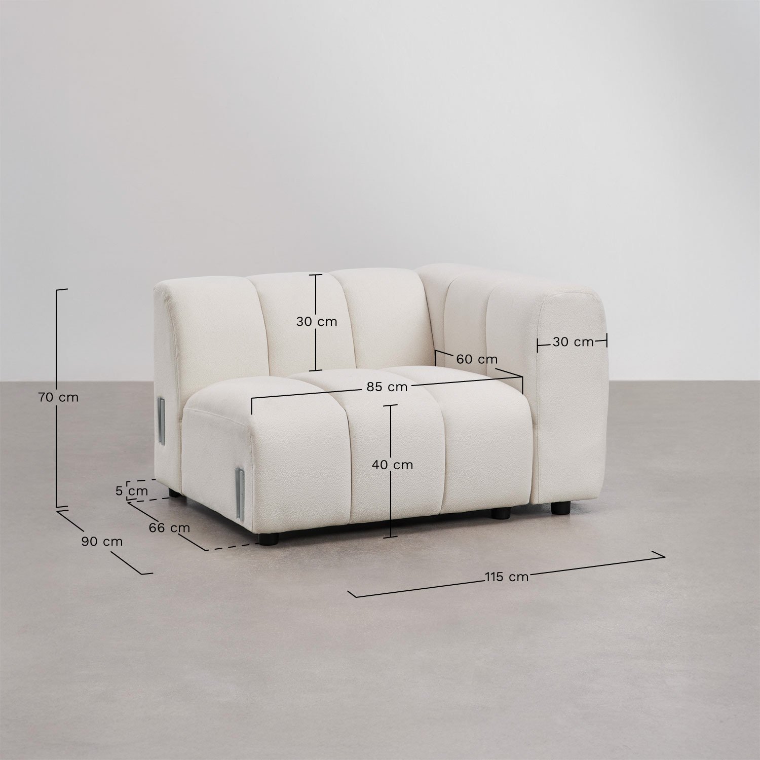 Module d'angle droit pour canapé modulable en tissu bouclé Eliot, mesures
