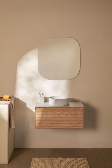 Ensemble de meuble de salle de bain suspendu 80x50 cm en bois de frêne Tedrik - Marron cendré 