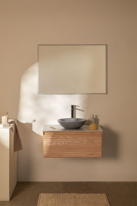 Ensemble de meuble de salle de bain suspendu 80x50 cm en bois de frêne Tedrik - Marron cendré 