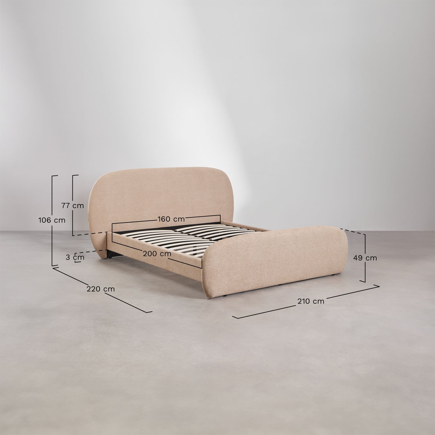 Cama en tela bouclé Brunel , mesures