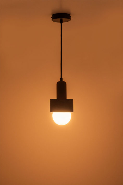 Lampe suspendue de plafond Ø12 cm en travertin et bois Davise