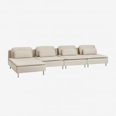Canapé Modulable Oriol 4 Pièces Avec Méridienne Côté Gauche Chaise Longue Sans Accoudoirs & Tissu Beige Crème - Sklum
