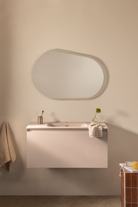 Ensemble de meuble de salle de bain suspendu en bois avec lavabo intégré Macrae - Beige Lin