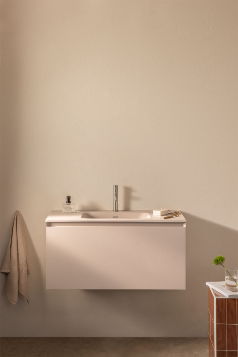 Ensemble de meuble de salle de bain suspendu en bois avec lavabo intégré Macrae - Beige Lin