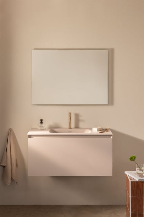 Ensemble de meuble de salle de bain suspendu en bois avec lavabo intégré Macrae - Beige Lin
