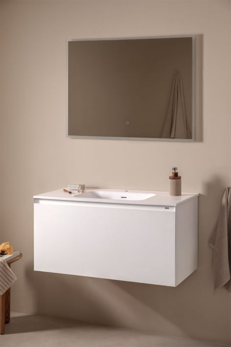 Ensemble de meuble de salle de bain suspendu en bois avec lavabo intégré Macrae - Blanc
