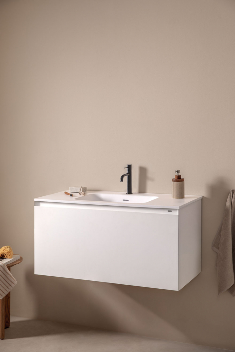 Ensemble de meuble de salle de bain suspendu en bois avec lavabo intégré Macrae - Blanc