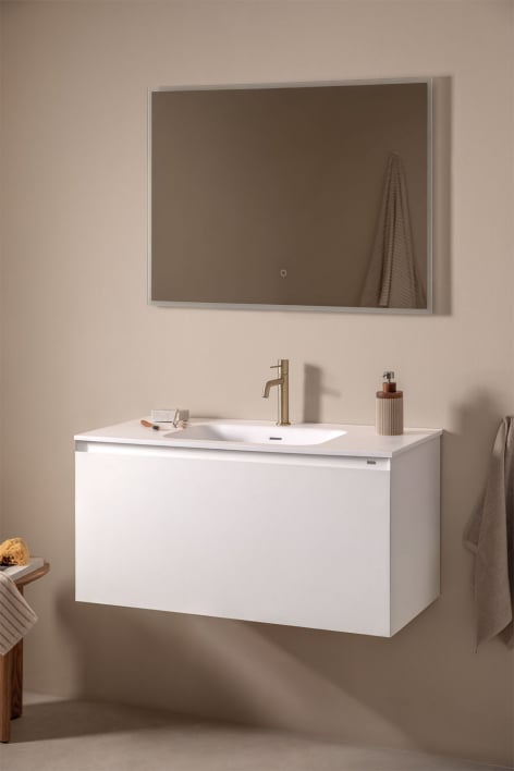 Ensemble de meuble de salle de bain suspendu en bois avec lavabo intégré Macrae - Blanc