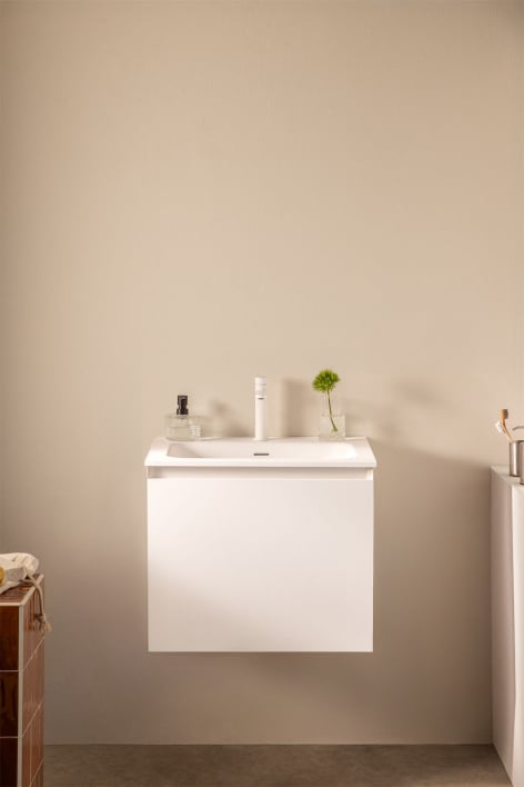 Ensemble de meuble de salle de bain suspendu en bois avec lavabo intégré Macrae - Blanc