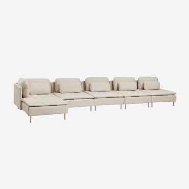 Canapé Modulable Oriol 5 Pièces Avec Méridienne Gauche Chaise Longue Met Armleuningen & Tissu Beige Crème - Sklum