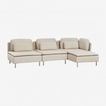 Canapé Modulable Oriol 3 Pièces Avec Méridienne Droite Chaise Longue Met Armleuningen & Tissu Beige Crème - Sklum