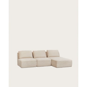 Canapé modulable méridienne droite 3 pièces en velours côtelé emballé sous vide Temple