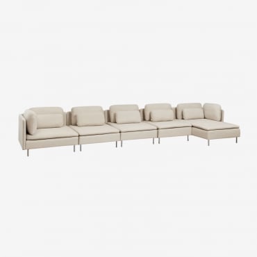 Canapé Méridienne Modulable 5 Pièces Côté Droit Oriol Avec Unité D'angle Chaise Longue Met Armleuningen & Tissu Beige Crème - Sklum