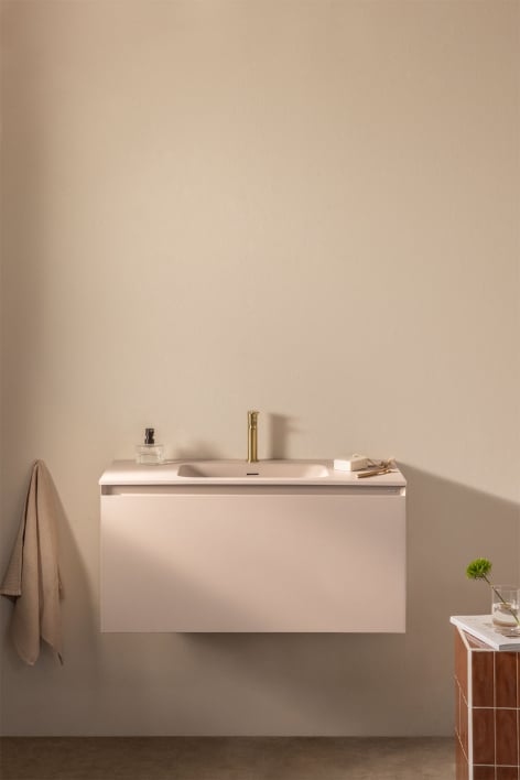Ensemble de meuble de salle de bain suspendu en bois avec lavabo intégré Macrae - Beige Lin