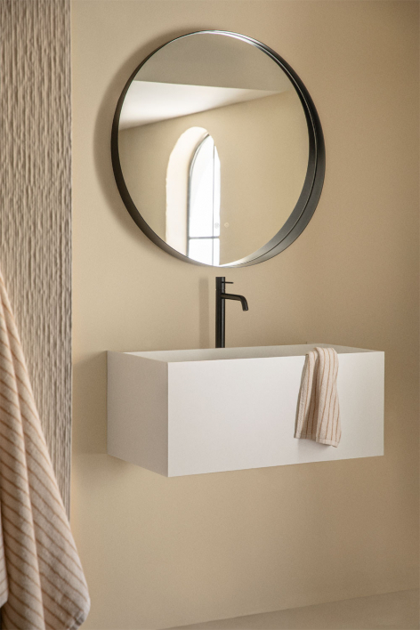 Ensemble meuble de salle de bain suspendu en résine avec lavabo intégré et lumière LED Nerine - Blanc