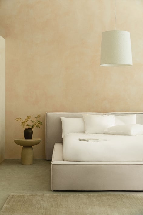 Lit avec coffre de rangement pour matelas 140x190 cm en chenille blanc cassé Lunari