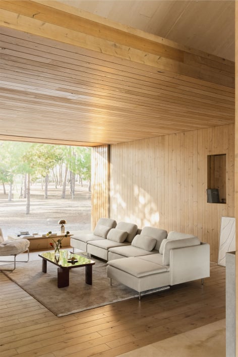 Canapé modulable Oriol 4 pièces avec méridienne droite - Tissu Beige crème