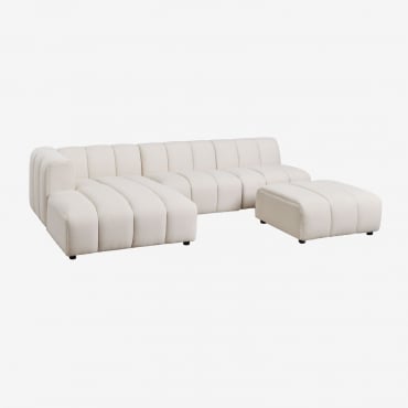 Canapé Modulaire Avec Méridienne Gauche 3 Pièces Et Pouf En Tissu Bouclé Eliot Bouclé Beige Crème - Sklum