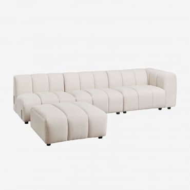 Canapé Modulable D'angle Droit 3 Pièces Eliot Et Pouf En Tissu Bouclé Bouclé Beige Crème - Sklum