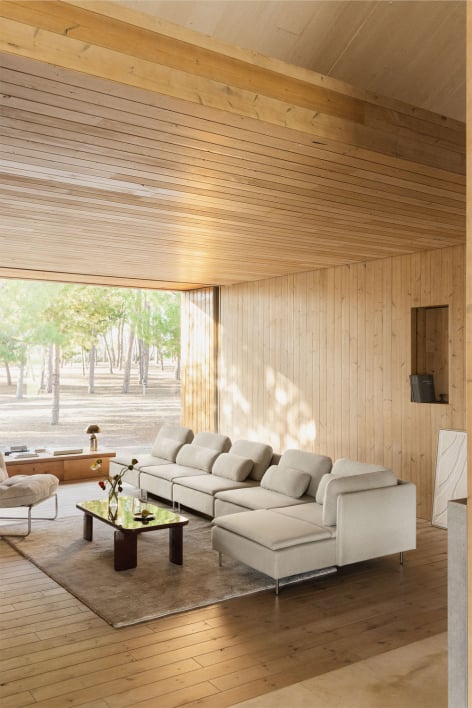 Canapé modulable Oriol 5 pièces avec méridienne droite - Tissu Beige crème