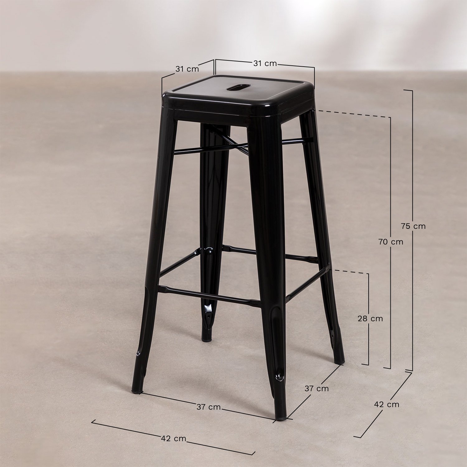 Ensemble table haute et 4 tabourets hauts Lix, mesures