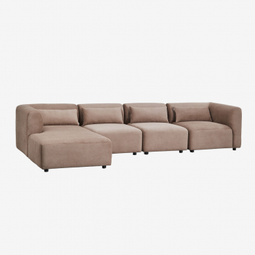 Canapé Modulable Fogler 4 Pièces Avec Méridienne Gauche Velours Côtelé Camel Brun - Sklum