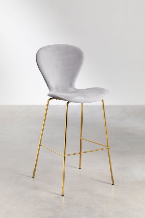 Lot de 2 tabourets hauts 75 cm en velours gris clair et pieds en fer doré Uit - Velours Gris Clair