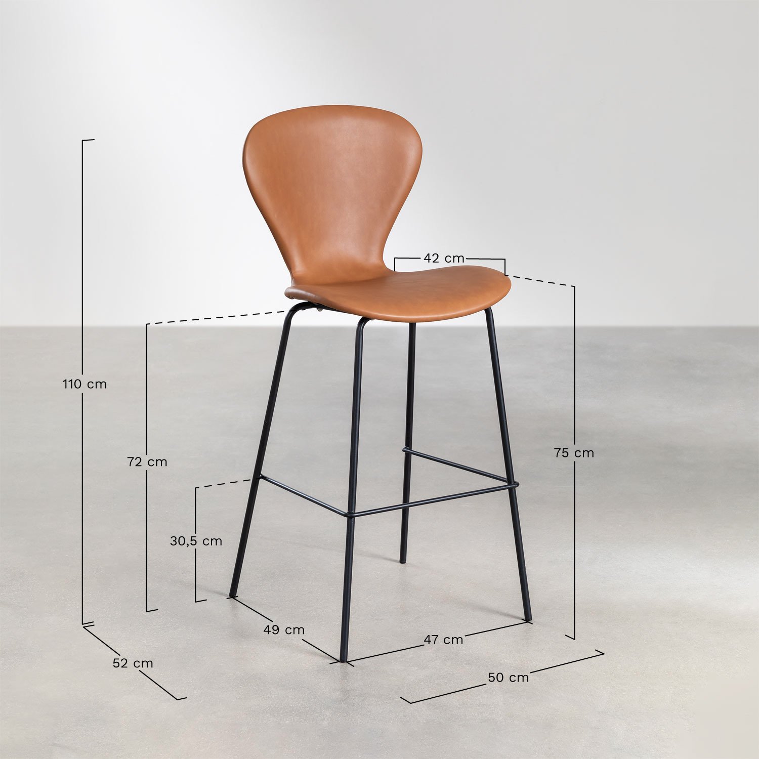 Lot de 4 tabourets hauts Uit, mesures