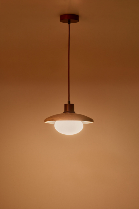 Lampe suspendue en travertin et bois avec boule en cristal Davise