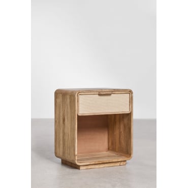 Lot de 2 tables de chevet rectangulaires 40x30 cm en bois de manguier, MDF et jute Abrams