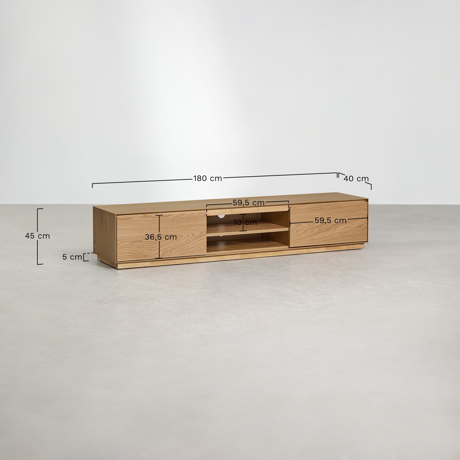 Meuble TV 180x45 cm en MDF Burundi, mesures