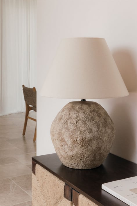Lampe de table en céramique et lin Rilatos - Marron Sable