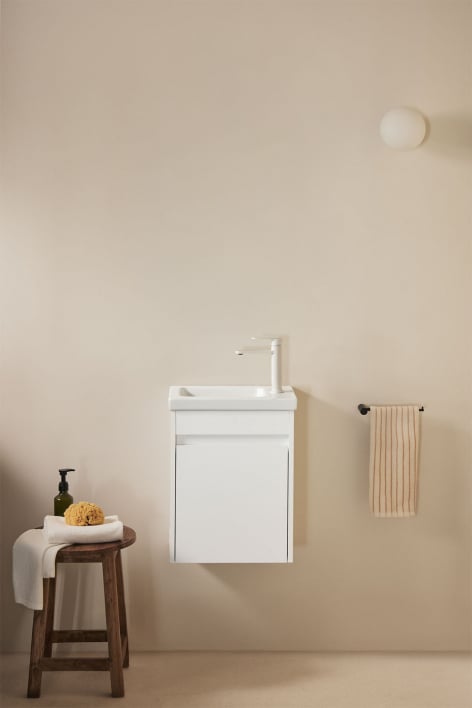 Ensemble de meuble de salle de bain suspendu en bois avec lavabo intégré Narek - Blanc