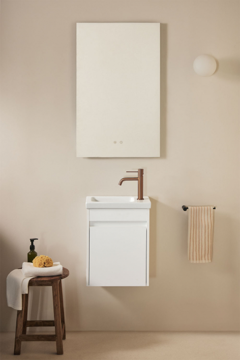 Ensemble de meuble de salle de bain suspendu en bois avec lavabo intégré Narek - Blanc