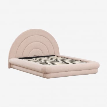 Lit Avec Coffre De Rangement Relevable En Tissu Bouclé Borzensi Bouclé Rose & 180 X 200 Cm - Sklum