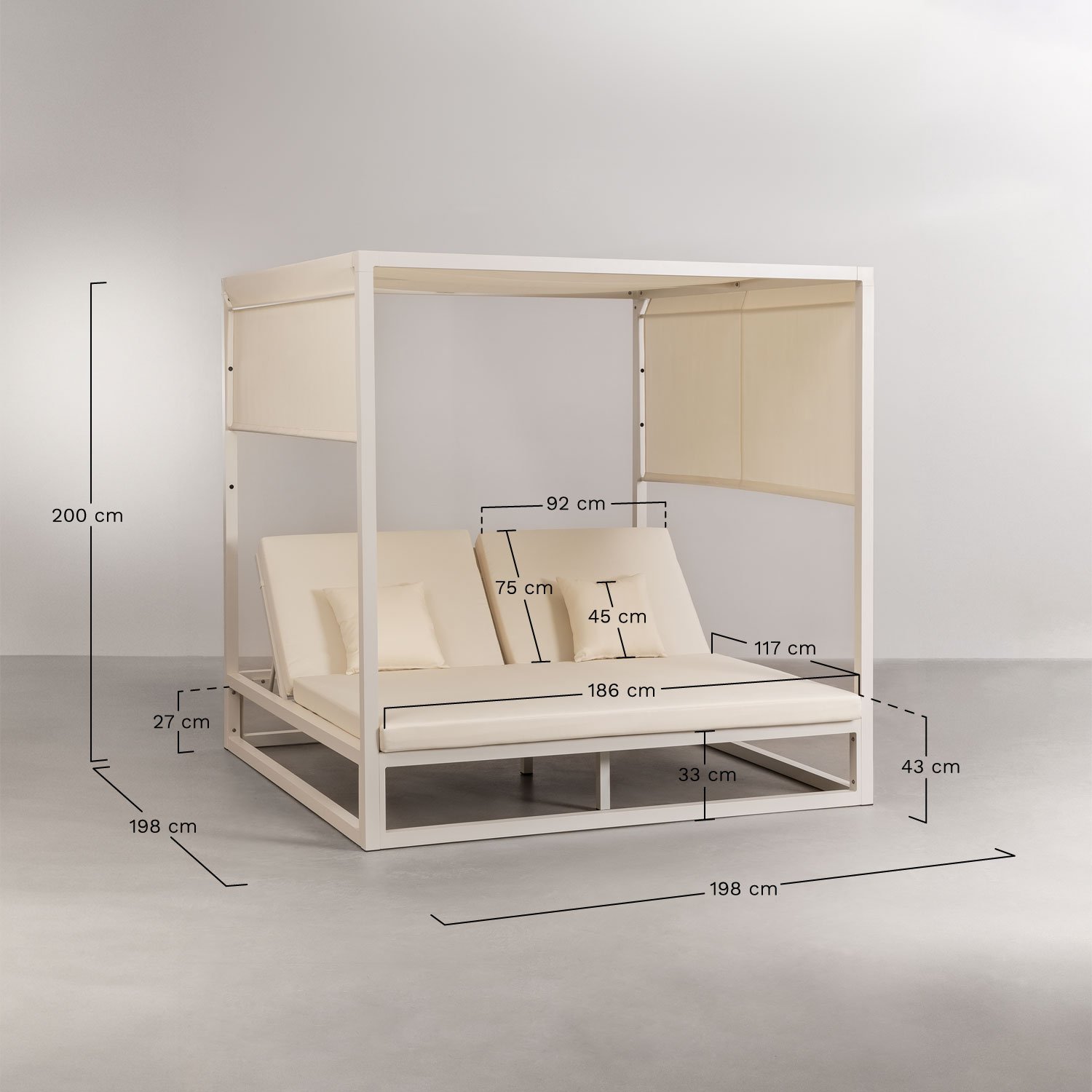 Lit balinais inclinable en aluminium et tissu Nasau, mesures